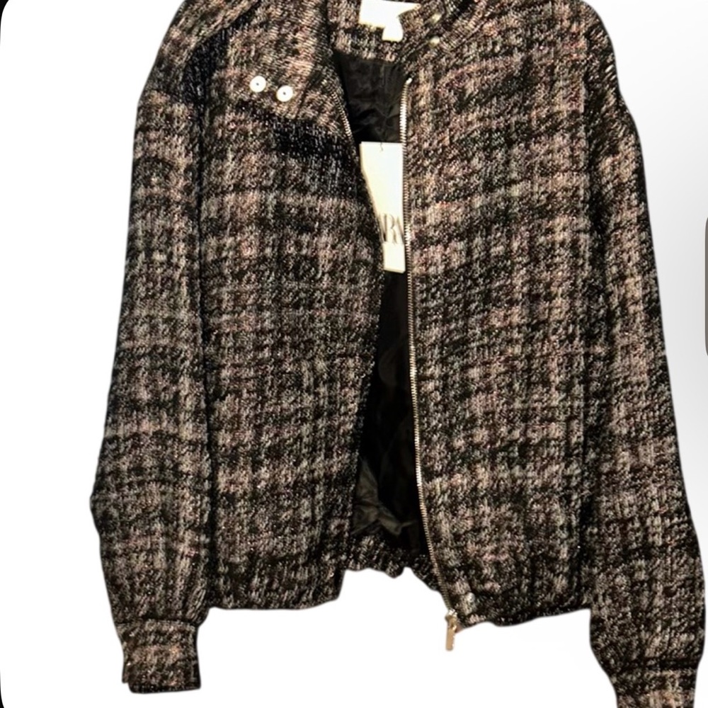 Zara Women's Black W Glitters Tweed Jacket